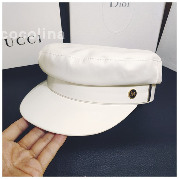 Palarie moderna de dama din piele ecologica alb-negru