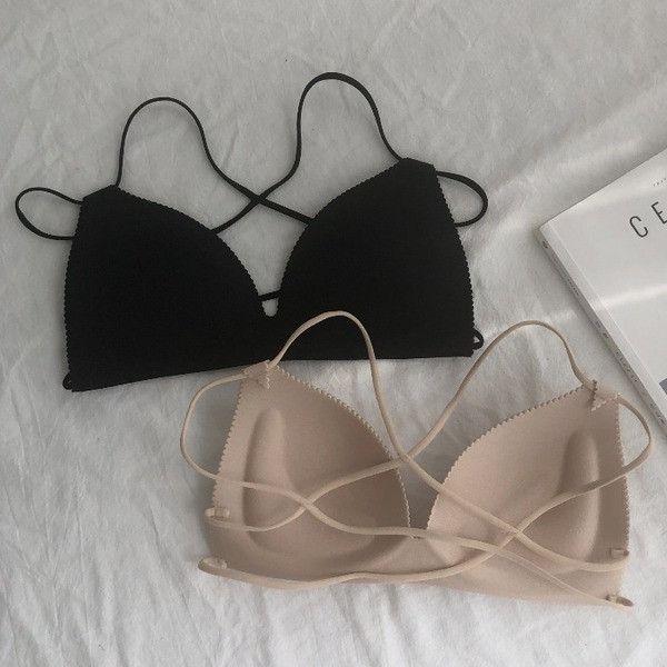 Sutien de dama cu tampoane si bretele subtiri in bej si negru