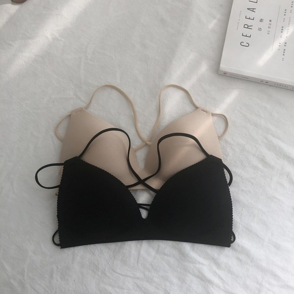 Sutien de dama cu tampoane si bretele subtiri in bej si negru