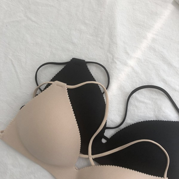 Sutien de dama cu tampoane si bretele subtiri in bej si negru