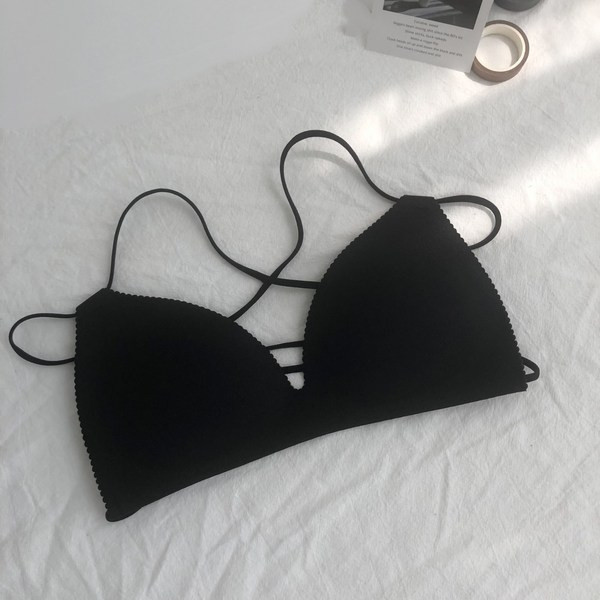 Sutien de dama cu tampoane si bretele subtiri in bej si negru