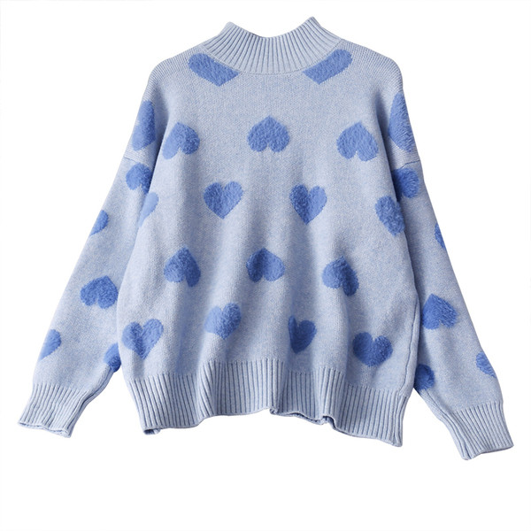 Modern női szívecskés pulóver magas gallérral, több színben