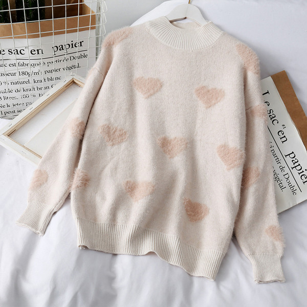 Modern női szívecskés pulóver magas gallérral, több színben