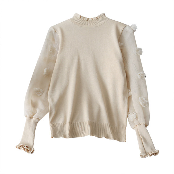 Modern női pulóver magas gallérral és tüll ujjakkal több színben