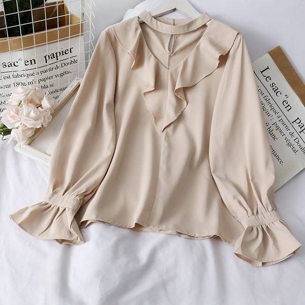 Stílusos női ing spitz nyakkivágással és hosszú ujjú több színben