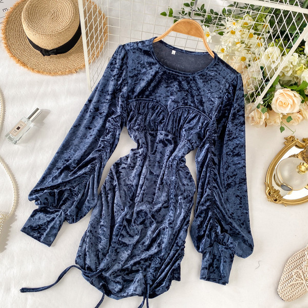 Stílusos női bársonyruha három színben, széles ujjakkal