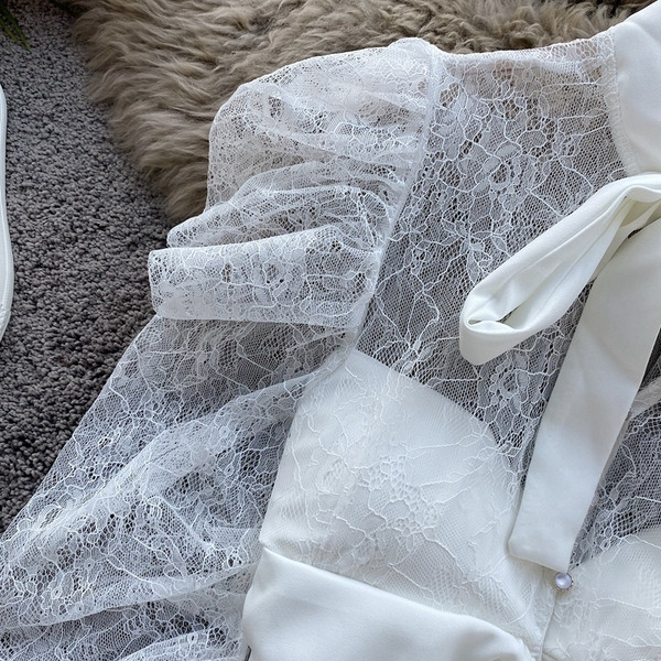 Modern női csipke ing szalaggal és hosszú ujjú fehér színben