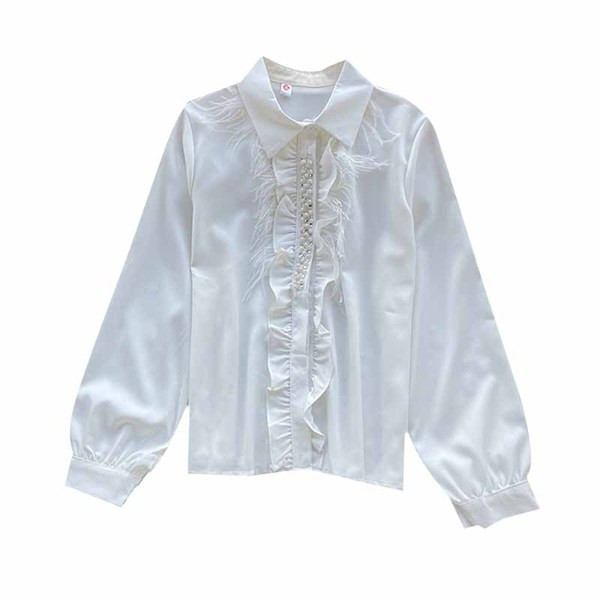 Modern női ing gyöngyökkel és klasszikus gallérral, fehér színben