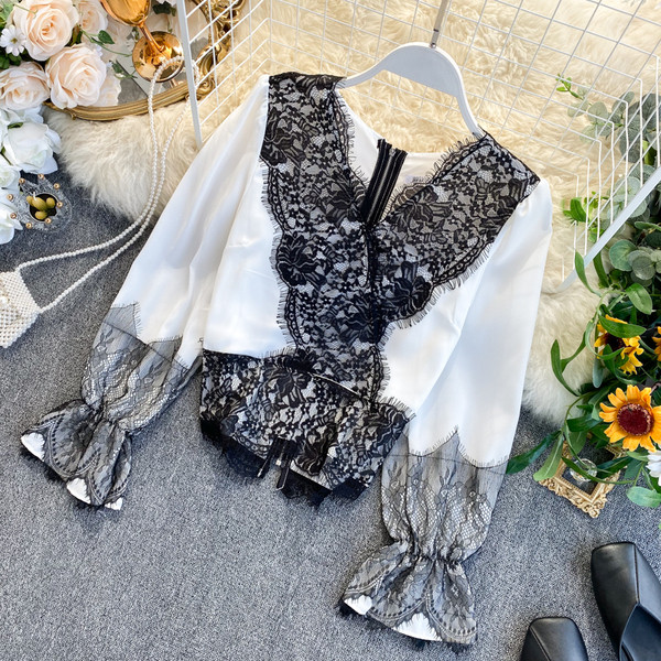 Stílusos női ing három színben V-nyakkal és csipkével