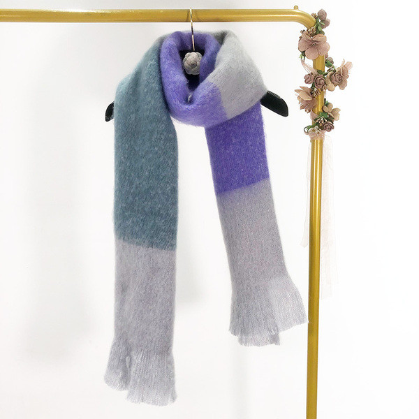 Modern kockás sál narancssárga, zöld és kék színben