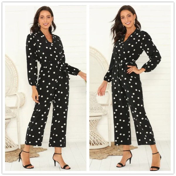 Elegáns női jumpsuit, hosszú ujjal, őszre és télre, fekete színben