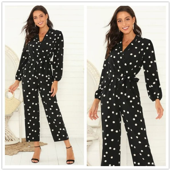 Elegáns női jumpsuit, hosszú ujjal, őszre és télre, fekete színben