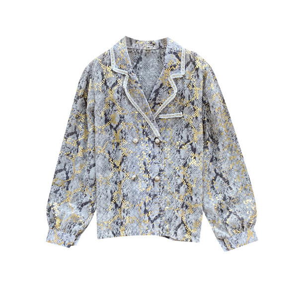 Modern női sifon ing kígyómintával, arany és ezüst színben