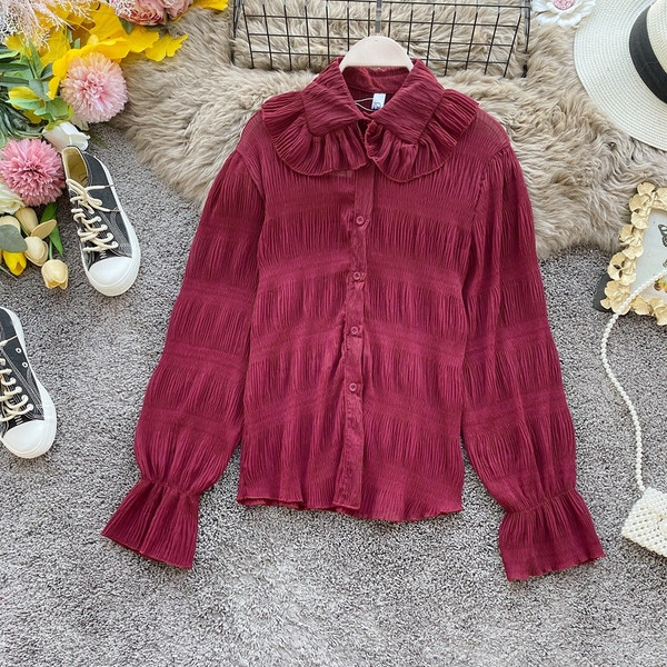 Stílusos női sifon ing gombokkal és hosszú ujjú, különböző színekben