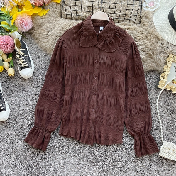 Stílusos női sifon ing gombokkal és hosszú ujjú, különböző színekben