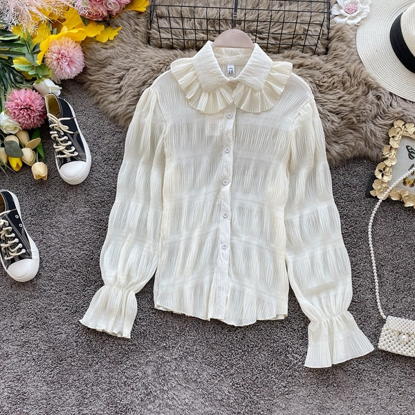 Stílusos női sifon ing gombokkal és hosszú ujjú, különböző színekben