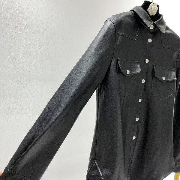 Modern női ing klasszikus modell fekete műbőrből