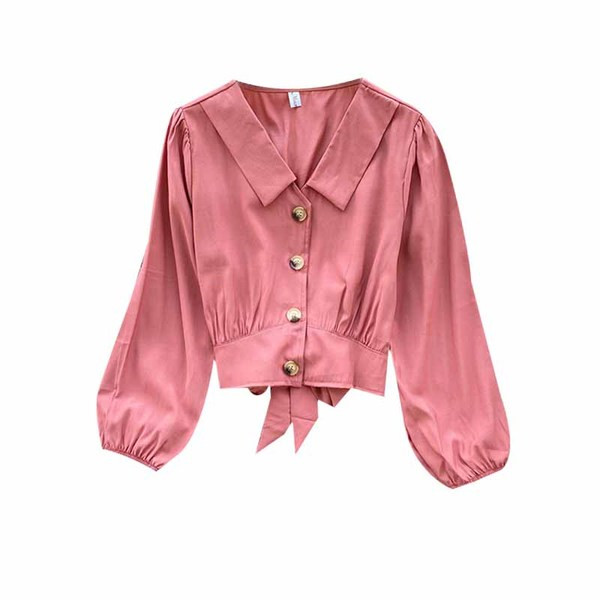 Modern női rövid ing gombokkal és spitz nyakkivágással, különböző színekben