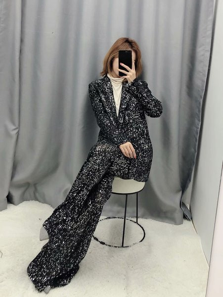 Modern Charleston hosszú nadrág fekete és flitterekkel