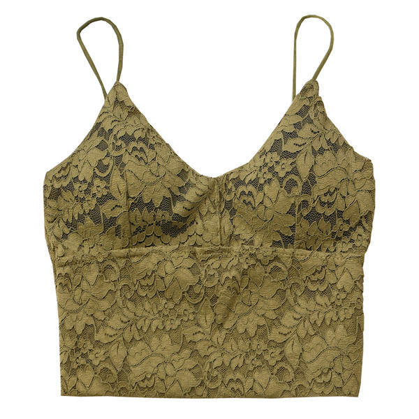 Csipke női rövid akasztófelső vékony pántokkal és V-nyakkal