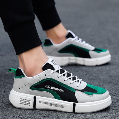 NOUL model de adidasi barbatesti cu sireturi si talpa groasa in culorile gri, albastru si verde