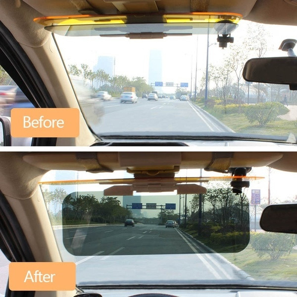 Parasolarul auto universal HD 2 în 1 protejează vederea de soare ziua și blochează luminile noaptea