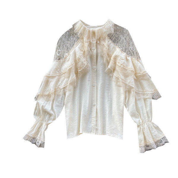 Modern női tavaszi-őszi ing csipkével és gombokkal, négy színben