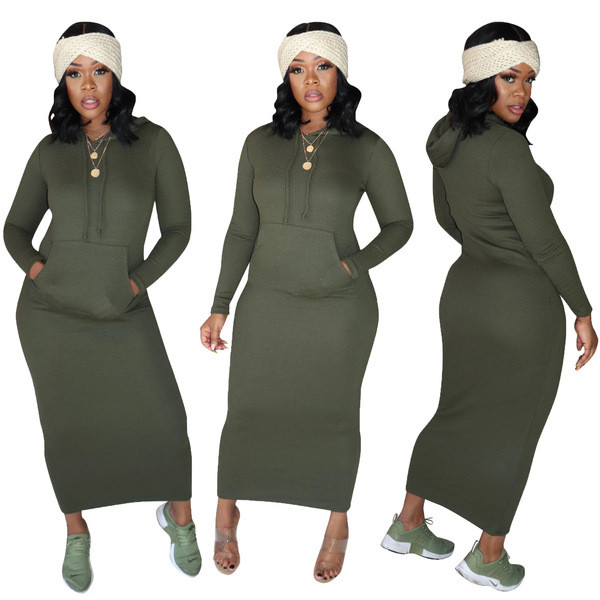 Női téli ruha hosszú ujjal és kapucnival zöld, barna és fekete színben