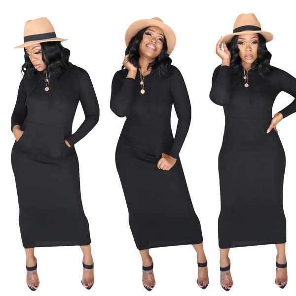 Női téli ruha hosszú ujjal és kapucnival zöld, barna és fekete színben