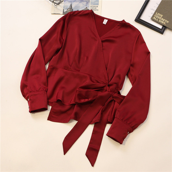 Stílusos női ing hat színben V-nyakkal és fűzővel