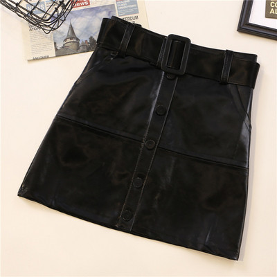 Női bőrszoknya négy színben, magas derékkal, gombokkal