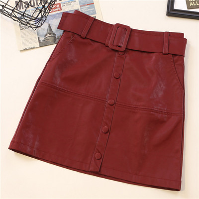 Női bőrszoknya négy színben, magas derékkal, gombokkal