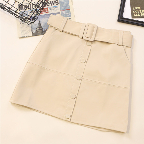 Női bőrszoknya négy színben, magas derékkal, gombokkal