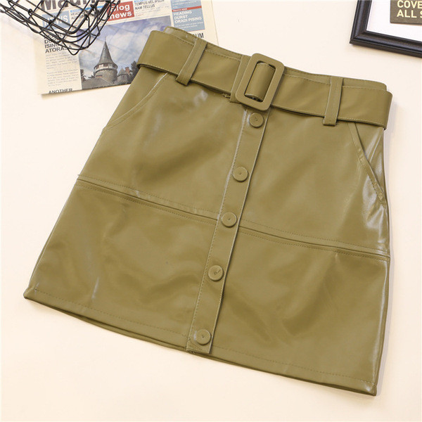 Női bőrszoknya négy színben, magas derékkal, gombokkal