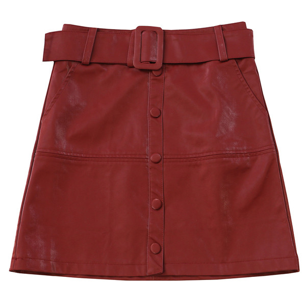 Női bőrszoknya négy színben, magas derékkal, gombokkal