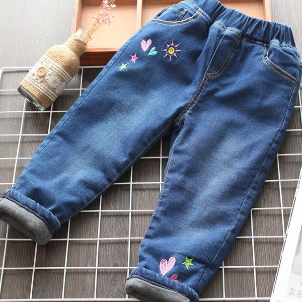 Új modell gyerekfarmer hímzéssel és puha kék béléssel, lányoknak