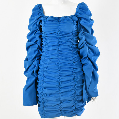 Modern női rövid ruha széles ujjú kék, rózsaszín és fehér színben