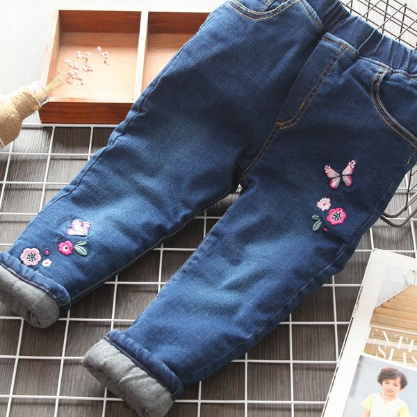 Gyerekfarmer lányoknak hímzéssel és puha kék béléssel