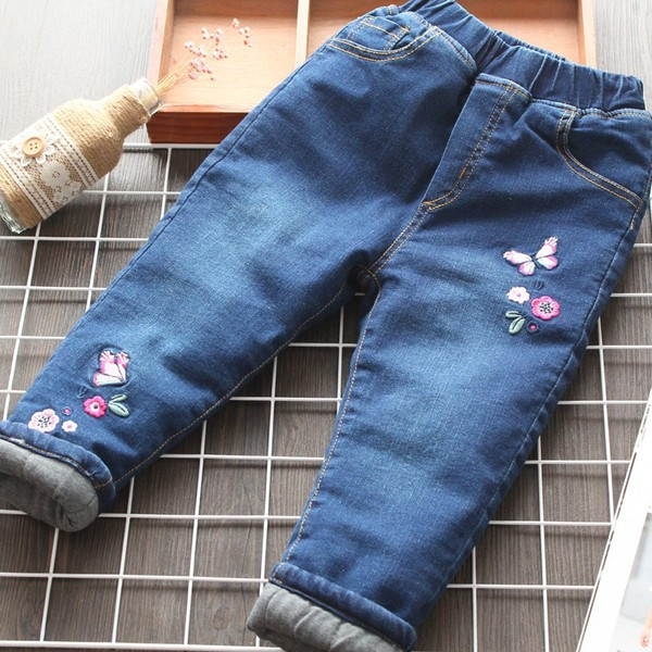 Gyerekfarmer lányoknak hímzéssel és puha kék béléssel