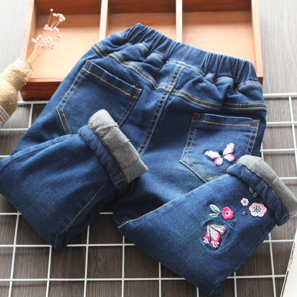 Gyerekfarmer lányoknak hímzéssel és puha kék béléssel