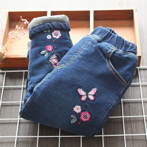 Gyerekfarmer lányoknak hímzéssel és puha kék béléssel