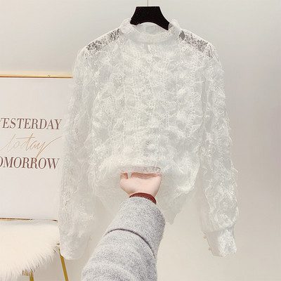 Stílusos csipke ing hosszú ujjal és fürtökkel, fekete, fehér és bézs színben