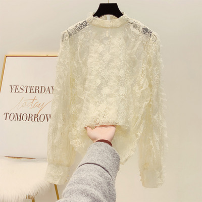 Stílusos csipke ing hosszú ujjal és fürtökkel, fekete, fehér és bézs színben