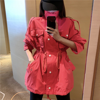 Női tavaszi-őszi kabát fűzős és zsebes kék, zöld, szürke és piros színben