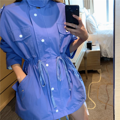 Női tavaszi-őszi kabát fűzős és zsebes kék, zöld, szürke és piros színben