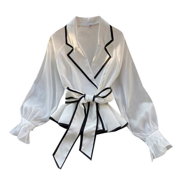 Új modell női ing spitz nyakkivágással és fehér szalaggal