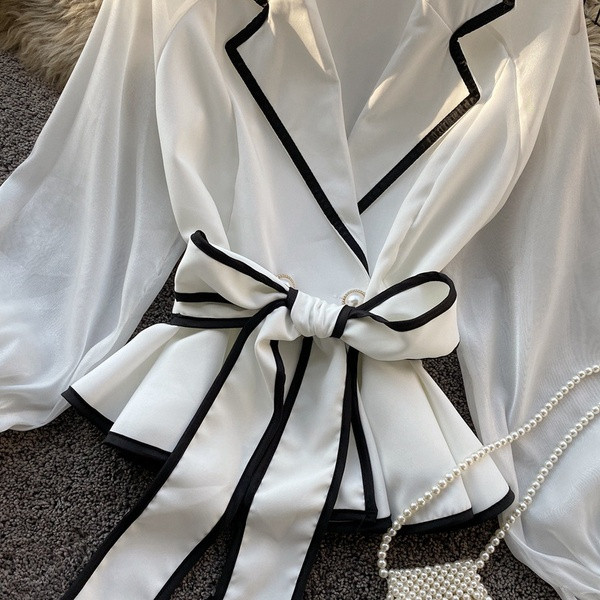 Új modell női ing spitz nyakkivágással és fehér szalaggal