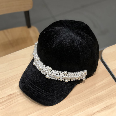 Gyönggyel díszített női baseball sapka fehér, fekete, szürke és rózsaszín színekben