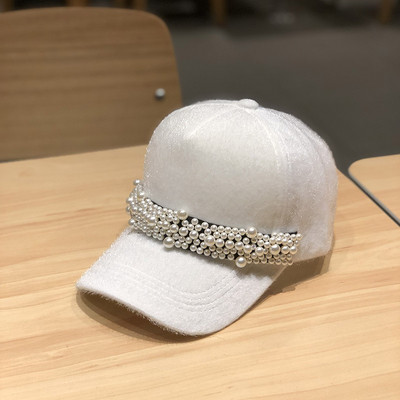 Gyönggyel díszített női baseball sapka fehér, fekete, szürke és rózsaszín színekben