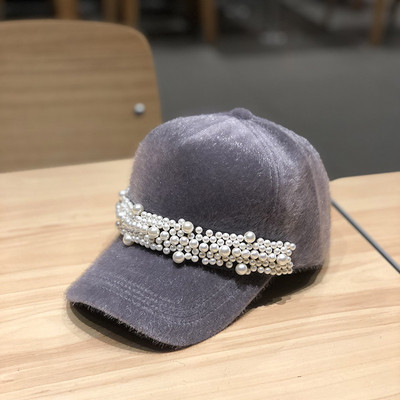 Gyönggyel díszített női baseball sapka fehér, fekete, szürke és rózsaszín színekben